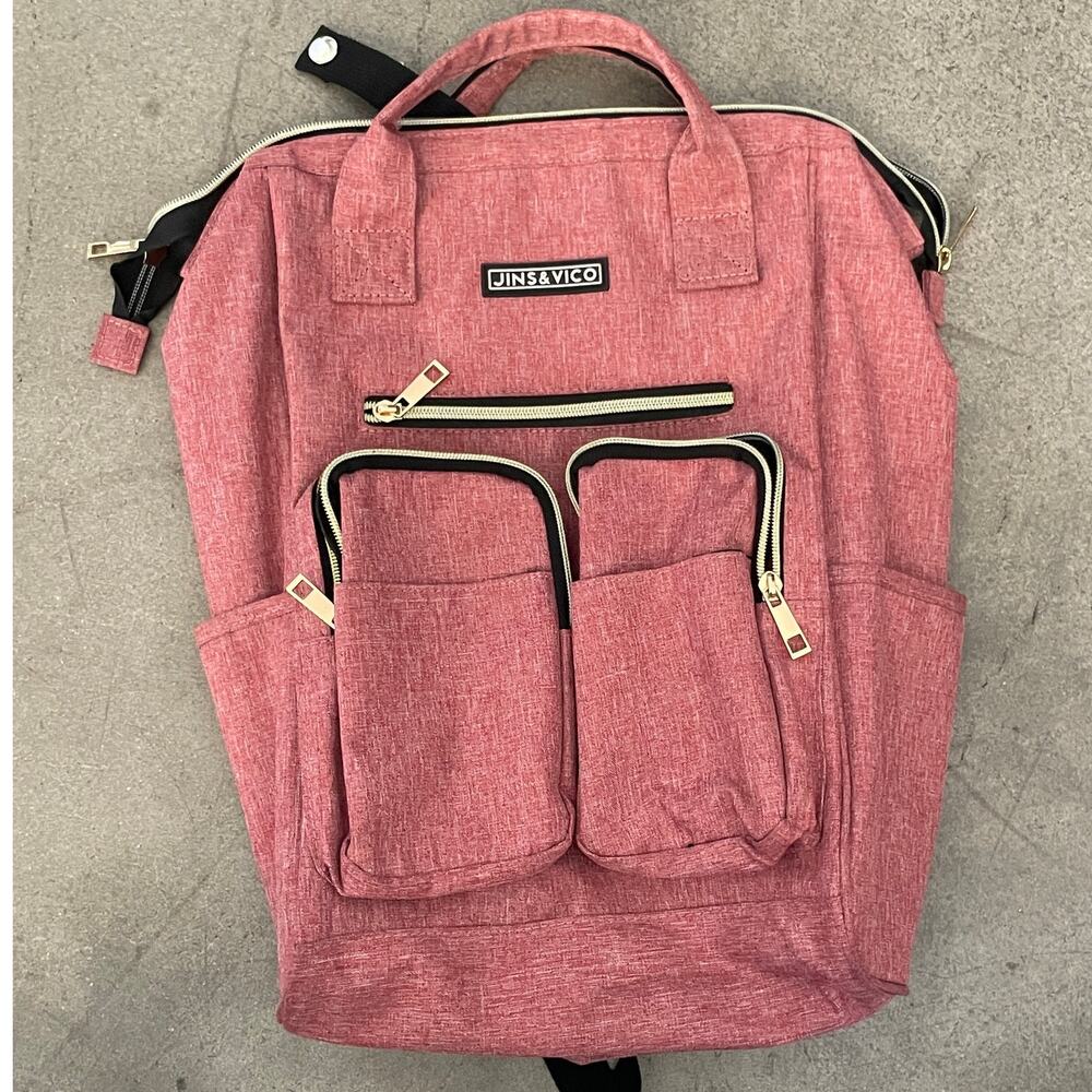 Jins & Vico Red Utility Backpack Laptop Bag Travel School Techcore